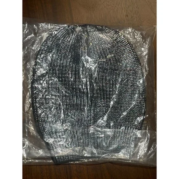 Kurt Geiger London Be Kindness Foil Rib Beanie in Black New Womens Skully - Picture 3 of 6